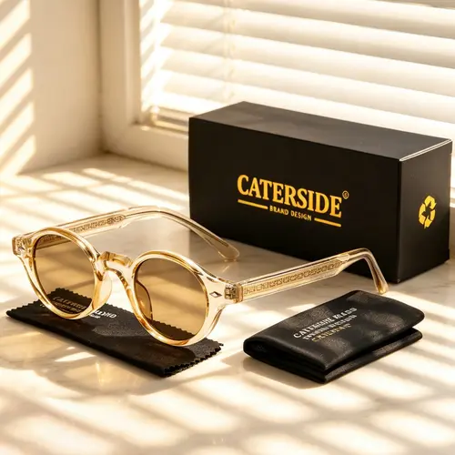 Caterside 1 Count with Packing Round Frame Sunglasses, Uv400 Protection, Uv Protective Eyewear, Tr Material, Unisex, Casual Style, Ideal for Travel, Beach, Parties, Daily Wear, Round Shape Sunglasses