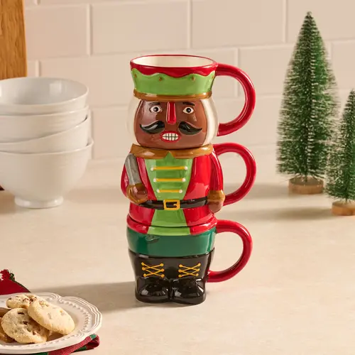 3pc Stackable Holiday Ceramic Mugs with Gift Box by Valerie