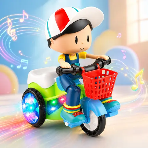 Kids Electric Stunt Bike Toy, Musical Light Up Tricycle with Wiggling Action, Obstacle Avoidance and Interactive Play Birthday Creativity