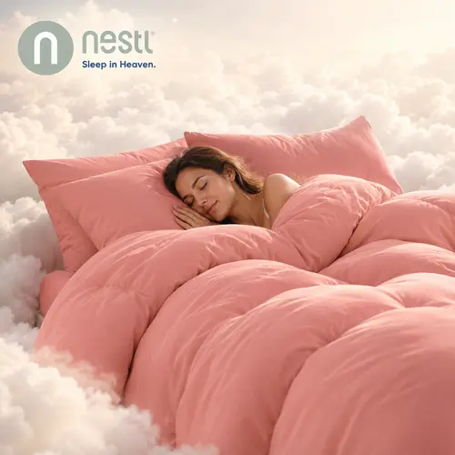 NESTL Queen Comforter Set - 3-Piece Double-Stuffed Fluffy Fabric Core, Stylish Modern Aesthetic Bedding with Pillow Shams Set for Bedroom Decor, Bed Set