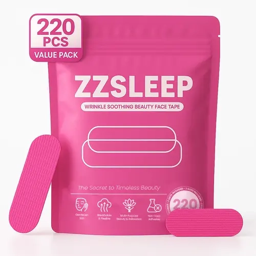 ZZSLEEP Face Tape — Overnight Anti-Wrinkle Patches for Forehead & Smile Lines, Infused with Collagen, Vitamin E & B, Aloe Vera Extract, Pre-Cut Strips in 2 Sizes, Skin-Safe & Latex-Free (220 Pcs)