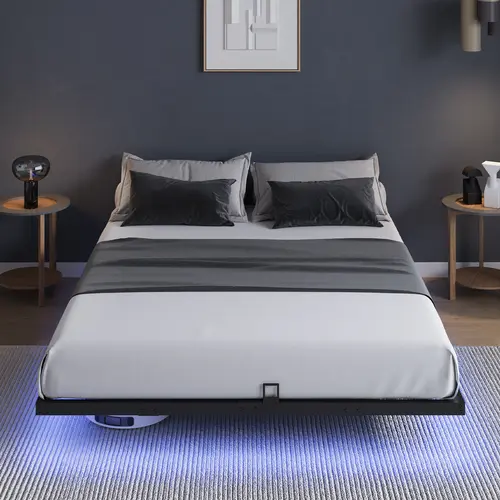 Novilla Floating Bed Frame with LED Lights, Modern PlatformFull/Queen/ King Size Bed Frame with Mattress Slide Stopper, Easy Assembly, No Box Spring Needed, Noise Free,Back To School