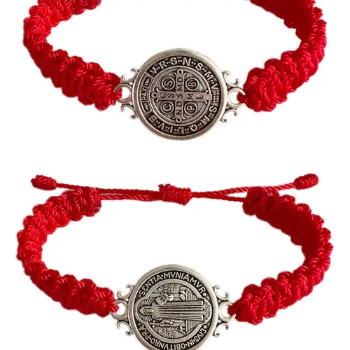 2 Pcs Red St. Benedict Bracelets with Cross Charm and Black Adjustable Cord, Bracelet Sets, Saint Benedict Medal, Catholic Religious Symbolism Jewelry Gift for Men and Women, Religious Wristband, Prayer Bracelet, Exquisite Bracelet, Bracelet Bundle