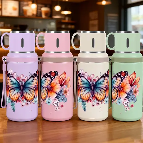 1pc 20oz Stainless Steel Tumbler with Vibrant Butterfly and Floral Design, Suitable for Sports, Fitness, Outdoor Travel Outdoor Durable Large Capacity Hiking Stainless Steel Cup Suitable for gifts for friends, c