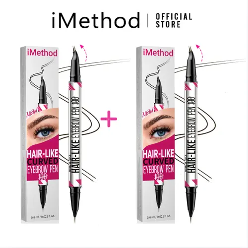 iMethod 2-Pack Curved Waterproof Eyebrow Pencil - Youth-Focused 2 in 1 Pen-Shaped Brow Eyebrow Pencil with Micro-Fork-Tip Applicator for Perfect Color Matching Makeup