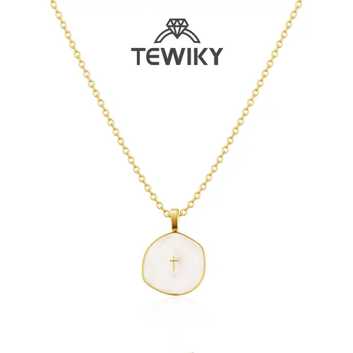 TEWIKY Gold Cross Necklace for Women Dainty Simple Cross Pendant with Enamel & Cubic Zirconia Gem Elegant Hypoallergenic Brass Jewelry Party Daily Wear For Easter Back To School