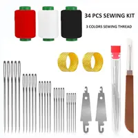 34/36 Pcs Big Eye Steel Needles & Thread Set, Hand Repair Tools Portable DIY Hand Made Craft Set Sewing Working Kit for Beginners, Professional DIY Lovers, Gift for Mom, Grandma, Adults