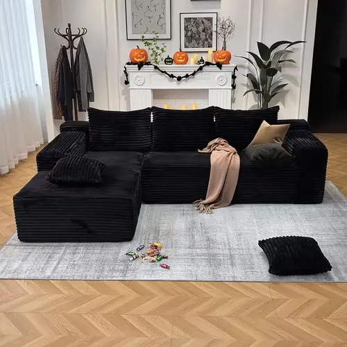 L-Shaped Sectional Modern Boneless Corduroy Couch with Chaise-No Assembly Required! Deep-Seat, Upholstered Modular Cloud Sofa for Living Room, Plush Corduroy Fabric