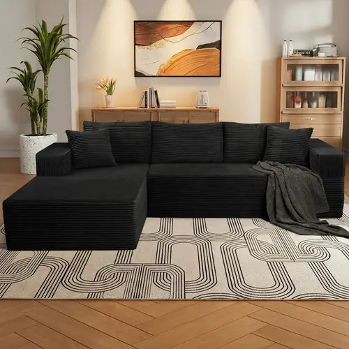 Modern modular L-shaped sofa set for living room with throw pillows, no wood structure, easy to assemble, suitable for living room and apartment - minimalist style Corduroy Sofa