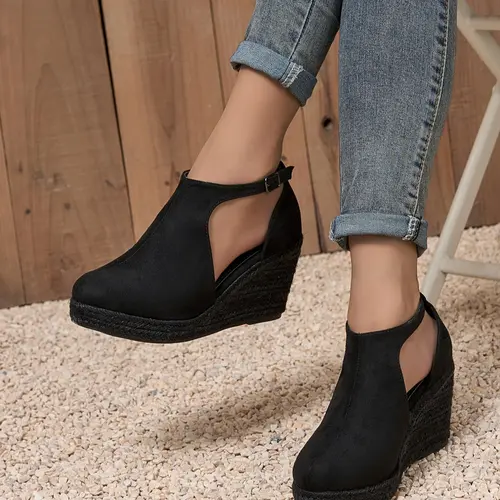 Women's Fashion Lightweight Rope Heel Shoes, Slip-On Deep Back Design, Casual Style, Comfortable, Classy, Elegant, Stylish & Trendy Footwear for Daily Wear