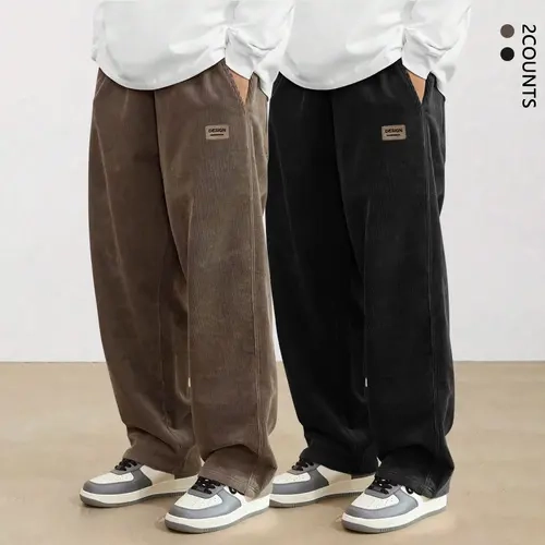 Two piece men's autumn and winter corduroy straight leg pants, autumn and winter styles, letter labeled trendy and versatile casual loose sports pants, men's styles