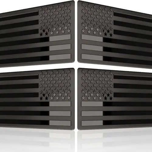 4-PCS American Flag Badge Decals, black metal American Flag decals forward and reverse set car truck stickers