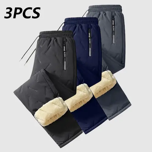 Men's Warm Thermal Snowpants - Snowboarding Pants with Zipper Pocket, Elastic Waist, Fitted Regular Fit, Solid Color, Ideal for Hiking & Extreme Cold Weather Casual Outdoor Wear