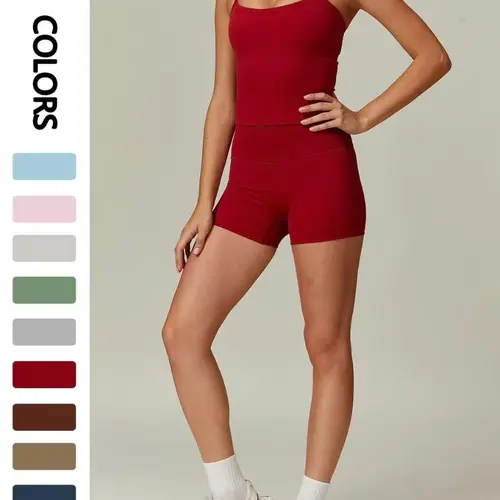 Women's Sporty Quick-Dry Set, Workout Sets, Solid Backless Cami Top & Shorts, Sleeveless Spaghetti Strap Crop Top & Skinny Shorts, Ladies Sportswear for Indoor Outdoor Wear, Yoga Gym Running Wear