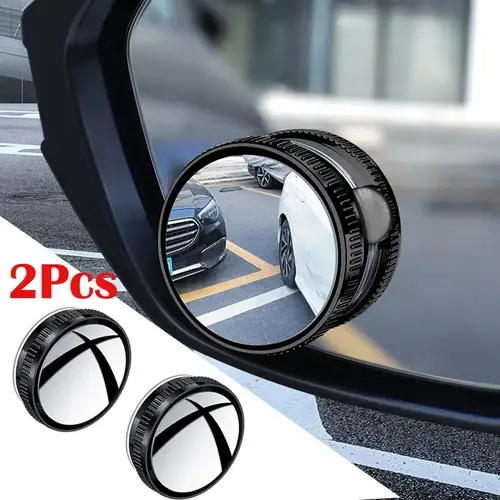 JOYTUTUS 2pc Set Multifunctional Car Blind Spot Mirrors, 2-in-1 Convex HD Glass, 360° Wide-Angle Vehicle Accessories with Suction Cup, Reusable Universal Black for SUV-Truck Wing Mirror Parts