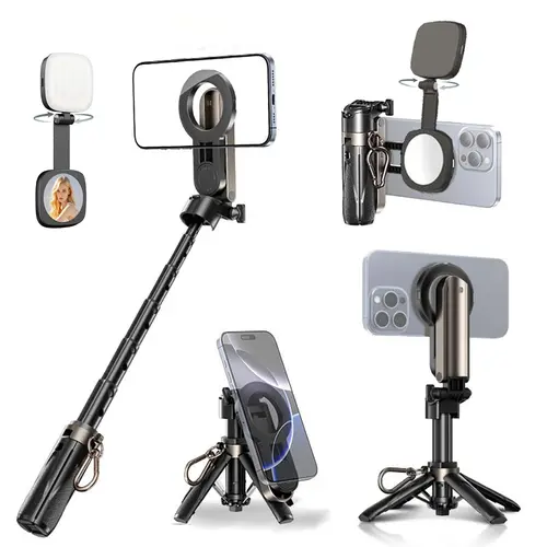 Lamicall Magnetic Tripod-Selfie Stick Combo Kit with Remote, Folding Accessory, 360° Rotatable Travel Stand, LED Light, Mount, Stabilizer Camera, Tripod Stabilizer for Content Creators, Vlogging Equipment, iPhone & Android Compatible with Warranty