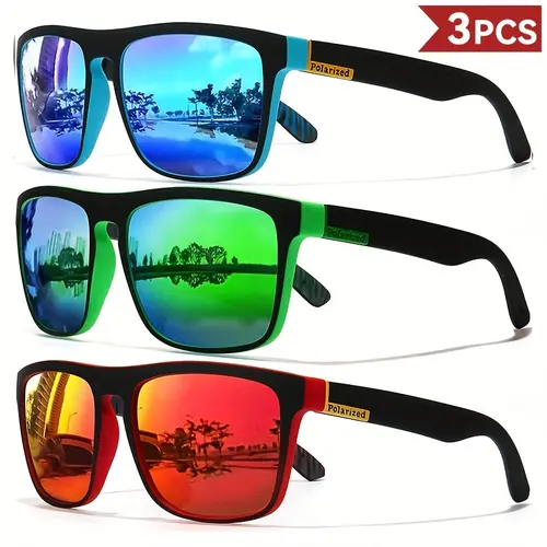 3-Pack Luxury Fashionable Polarized Sunglasses - Men's Trendy Styling Vintage Square UV400 Shades, Polarized Men's Frames for Driving Fishing
