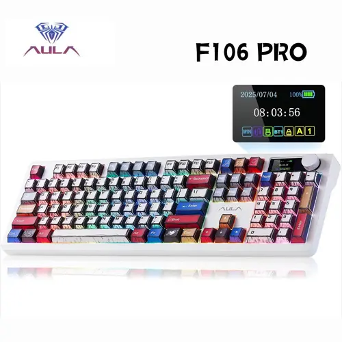AULA F106 PRO Wireless Mechanical Keyboard - Tri-Mode Rainbow RGB Light, Hot Swappable Knob & Screen, Blaze Switch, Comic Mix, 8000mAh Battery, Full Size for PC/Laptop/Windows, Keyboards