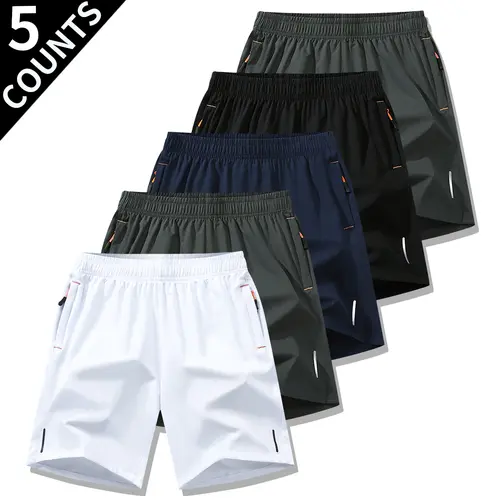 Men's Ultra-Light Thin Polyester Athleisure Street Shorts - Soft Elastic, Breathable, Quick-Dry Summer Fabric, Solid Beige, Textured Wrinkle-Resistant, Reflective Strips, Mensfashion Fitness Training Shorts for Gym, Men's Wear, Activewear Shorts