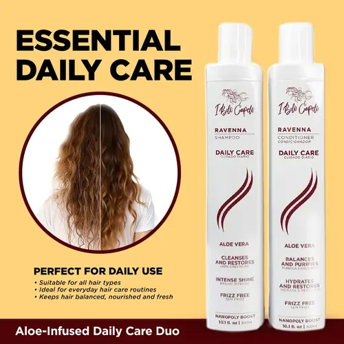 I Belli Capelli Ravenna Daily Care Aloe Vera Shampoo & Conditioner Bundle - 2x300ml/2x10.1fl oz, Gentle Hydrating Moisturizing Cleanser for Shiny Hair Thickening Haircare