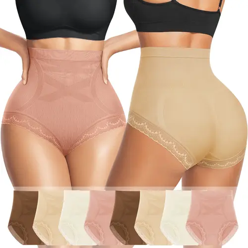 Morelect Women's High-Waist Seamless Knitting Panties for Women, 4/6/8-Pack Nylon Elastane Lightweight Tummy Slim Control Underwear with Lace Sides, Breathable No-Show Solid Plain Briefs for Year Round Wear, Work Use (Note: Dry Clean Not Recommended), Lac