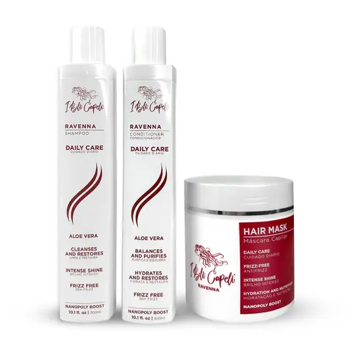 Belli Capelli Ravenna Gentle Daily Haircare Kit - Cleanser Shampoo, Hydrate Conditioner (2x300ml), Radiant Hair Mask (500g)