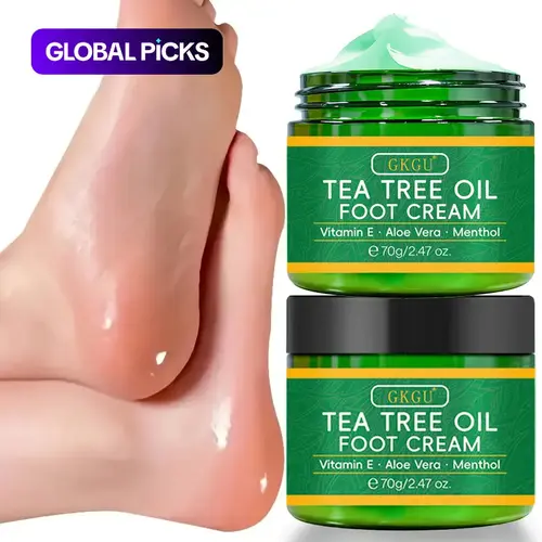 Set of 2 Tea Tree Oil Foot Creams, Foot Cream for Dry Feet, Hydrates Dry Rough & Cracked Skin, Softens & Smooths, Long-Lasting Fresh Fragrance, Gentle All-Season Moisturizing Foot Care Products for Men & Women #GLOBAL PICKS