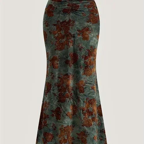 Women's Floral Print Slimming Fitted Long Mermaid Skirt, Elegant Chic High Waist Bodycon Dress, Perfect for Parties & Daily Wear Bottom, Wedding Guest Skirts, Formal Skirts, Floral Pattern Skirt