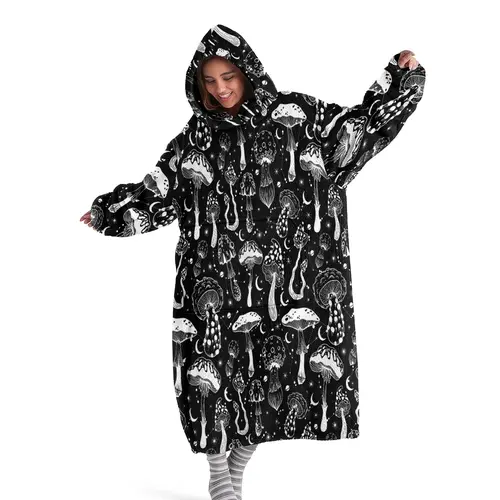 hoodie blanket, Wearable Blanket, Cozy Hooded Blanket, Unisex Hooded Blanket Sweatshirt, Wearable Fun Mushroom Print, Soft Warm Comfort, Home Rest Lazy TV Blanket, Outdoor Travel Heating, Portable Wearable Blanket, Christmas Gift, Valentine's Day gift