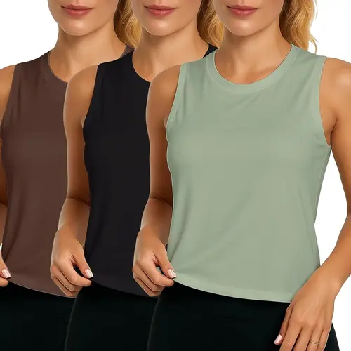 PURE CHAMP Women's 3-Pack Ice Silk Spandex Tank Tops - Lightweight, Breathable, Sleeveless Round Neck, 4-Way Stretch, Soft Drape, Relaxed Fit Everyday Style for Casual Wear & Yoga, Basic
