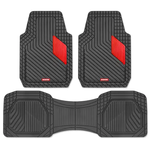 Motor Trend MetallicGuard Trimmable Car Floor Mats Full Set - Tough Rubber Vehicle Accessories for Cars/SUVs, All-Weather Anti-Skid Mats with Red Metallic Heel Pad, Non-Slip Backing for Front/Rear Interior Protection, Daily Use Fit, Tough Rubber For Daily
