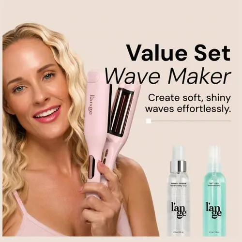 L'ANGE HAIR - Wave Maker Value Set - SculptWaver Titanium Deep Wave Crimper, Thermal Magique Heat & Humidity Tamer, & Salt + Séa Texturizing Spray, Wavy Hair, Lightweight, Adjustable, Hair Tools