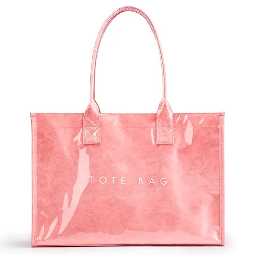 KALIDI PVC Tote Bag for Women, Waterproof Large Capacity Work & Beach Tote, Kraft Paper Shoulder Handbag with Top Handle for Travel & Everyday Use