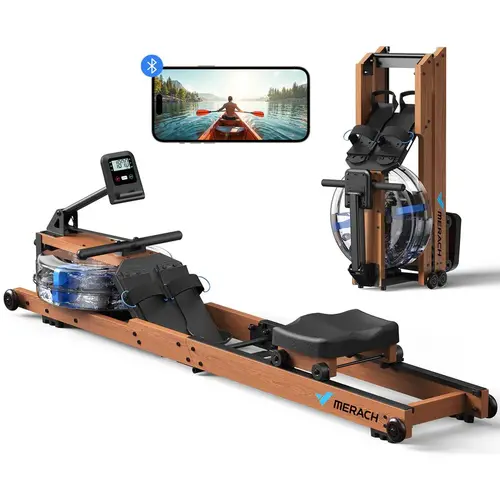 Merach R28 Water Rowing Machines for Home, Foldable Row Machine with 400LBS Weight Capacity, Dedicated Monitor and Comfortable Seat, Free Merach App for Immersive Water Rower BackToSchool