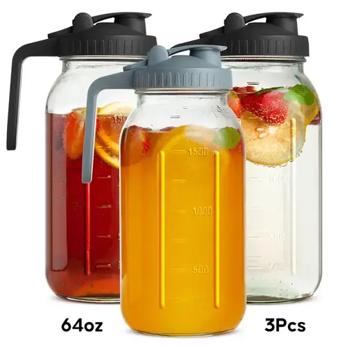 64oz Wide-Mouth Transparent Glass Water Bottle Set (3-Piece) - Heavy-Duty Reusable Food-Grade Drinkware with Washable Covers, Insulated Travel Straw Cup, Accessories for Home Beverage & Coffee Use sohochic