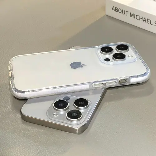 Multi-Model Minimalist Acrylic+TPU Phone Case for iPhone 17 Pro Max/16 Pro/15 Plus/14 Pro Max/13/12, High Transparency Accessory with Colorful Inner Edge, Scratch-Resistant, Fingerprint-Repellent, Anti-Yellowing, Shockproof Drop Protection