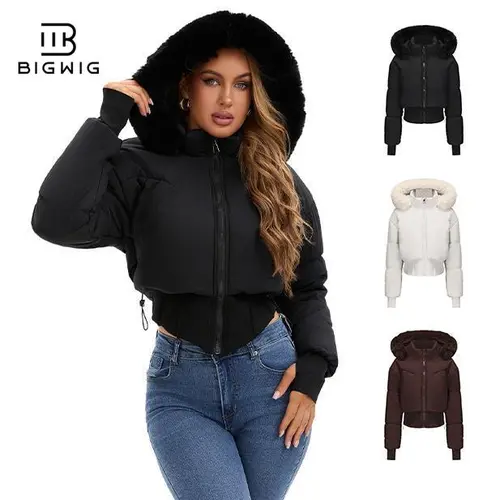 BIGWIG Women's Fitted Long-Sleeve Short Down Parka - 2025 Fashion New Style, Hooded, Stand-Up Collar, Quilted Filling, Zipper Closure, Outerwear Coats for Autumn & Winter Outings