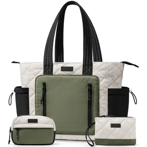 Bagstellar Puffer Tote Bag for Women, Large Lightweight Travel Bag,Work Laptop Bag with Zipper Gifts for Teacher Nurse Mom Wife,Quilted Shoulder Hangbag for School Gym Bible,dorm essentials,home decor,dorm room inspo,college dorm essentials,dorm haul