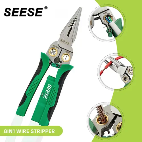 【DealsForYouDays】SEESE 8-in-1 Wire Stripper for Electrician: Needle Nose Plierswith Voltage Tester & Dual Alarms -Multi-Function Wire Stripping Tools,DIY Tools HandTools