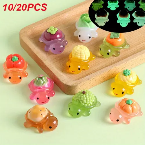 Resin Glow-in-the-Dark Vegetable-Fruit Turtle Figurines DIY Accessories, Creative Desktop Car Decoration, Desk Ornaments, Collectible Figure, Ideal Christmas Holiday Gift Ideas, Statues Figurines