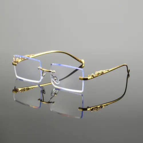 Men's Rimless Square Metal Glasses, Square Frames, Geometric Rimless, Elegant Retro Design, High-End Lightweight Luxury Eyewear, Casual Fashion Accessory for Everyday Use, Fashion Frame Eyeglasses, Stylish Eyewear, Geometric Rimless Style