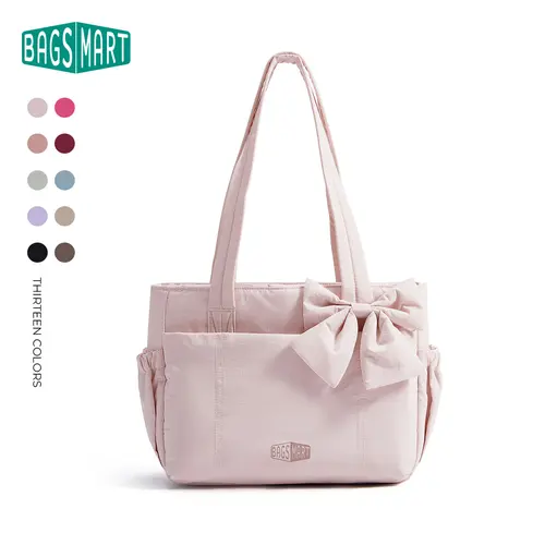 BAGSMART Crush Bow 2 Size Tote Bag for Women-Friendly Lightweight Casual Commuter Bag with Cute Bow & Multiple Compartments for Travel Work Beach Gym DealsForYouDays summerwins