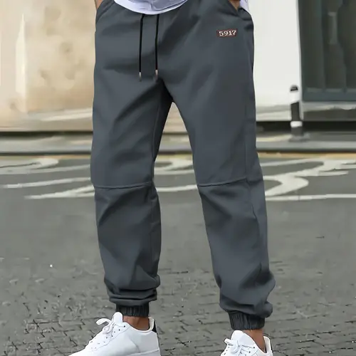 Men's Casual Jogger Pants with Elastic Drawstring Waistband, Ankle Cuffs, Woven Fabric, Fitted Style, Suitable for Gym Running Sports Daily Wear Runner Pants