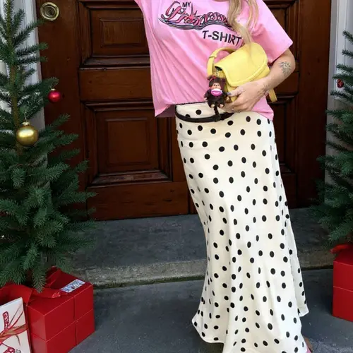 Women Polka Dot Midi Skirt High Waist Skirts A Line Long Skirt Vintage Elegant Satin Slip Skirt Casual Summer Skirt Y2K Streetwear Outfit Party Holiday Outfit Versatile Chic Bottom Street Fashion Skirt