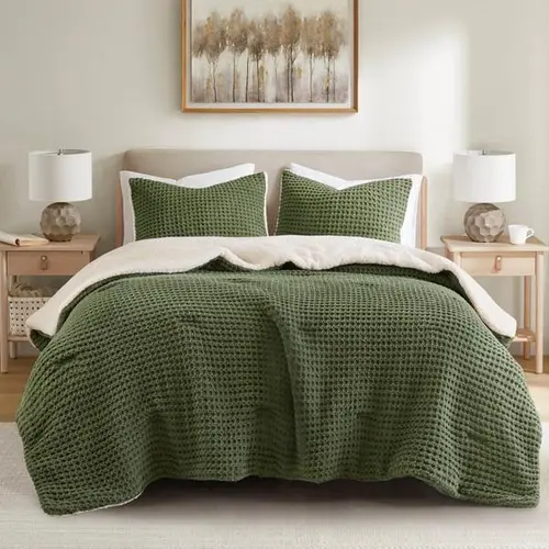 Ultra Soft Chenille Waffle Weave Bedding Set - Oeko-Tex Certified, Multi-Size (Twin/King/Cal King), Plush Sherpa Back, Tailored Sham Look, Skin-Friendly, Machine Washable Easy-Care, Winter-Ready Plain Comforter Set, Bedding Sets