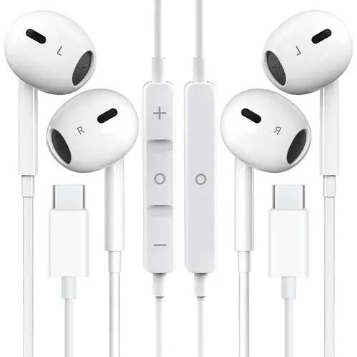 Type-C Wired Semi-In-Ear Electronic Headset with Volume Control, Mic, HiFi Stereo, Noise Isolation, Headphone Jack - Plug-In Earbuds for Gaming, Leisure - Compatible with Devices Including iPhone, Galaxy S23-S20/Ultra, Note 10/20, Pixel 7-4, OnePlus 9/8,t