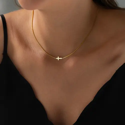 Pancert Women's Gold-Silver Plated Crucifix Luxe Box Chain Necklace - Adjustable, Minimalist, Elegant, Hypoallergenic, Eco-Friendly Smooth Alloy Jewelry for Women, Thoughtful Faith Gift (Birthday, Anniversary)