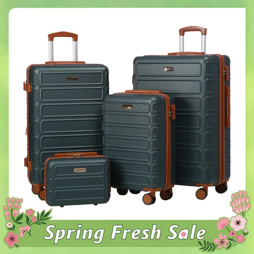 Sturdy ABS Luggage Set (4-Piece) - Lightweight Expandable Luggage with TSA Lock, Silent Double Spinner Wheels, Carry-On Size Option (13/20/26/28in), Extra-Thick ABS Resists Wear, Ideal for Kids Back to School, Father's Day Gift, Luggage Sets