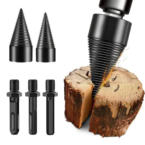 Heavy-Duty Carbon Steel 32mm Firewood Log Splitter Drill Bit Set - Power Tools with Round, Hex, Square Shanks, Effortless Splitting for Fireplace, Outdoors, Father’s Day Gift