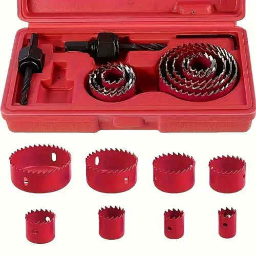 11-Piece Rotary Multi-Tooth Drill-Powered Hole Saw Kit with Fast Mount Mandrel, Hex Key, 3/4"-2-1/2" Interchangeable Robust Blades, Smooth Cut Teeth Bits - Tool Accessories for DIY Enthusiasts, Home Renovations, Crafting Projects
